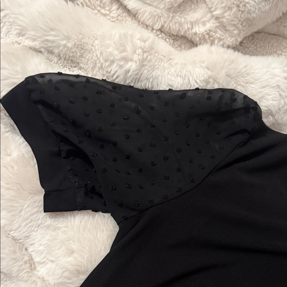 CeCe Black Blouse with Sheer Sleeves - Picture 3 of 6
